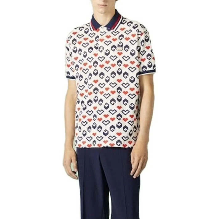 99新 GUCCI/古驰 9395/FW23 多色拼色满印短袖Polo衫/M码/99新