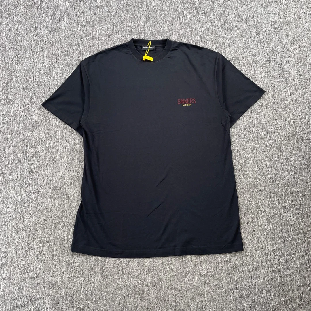 99新 Balenciaga/巴黎世家 9155/黑色Logo印花短袖T恤/S码