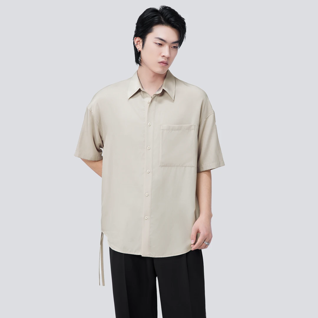 HERBEL/黑白2024夏季休闲廓形短袖衬衫休闲潮流衬衫舒适户外宽松