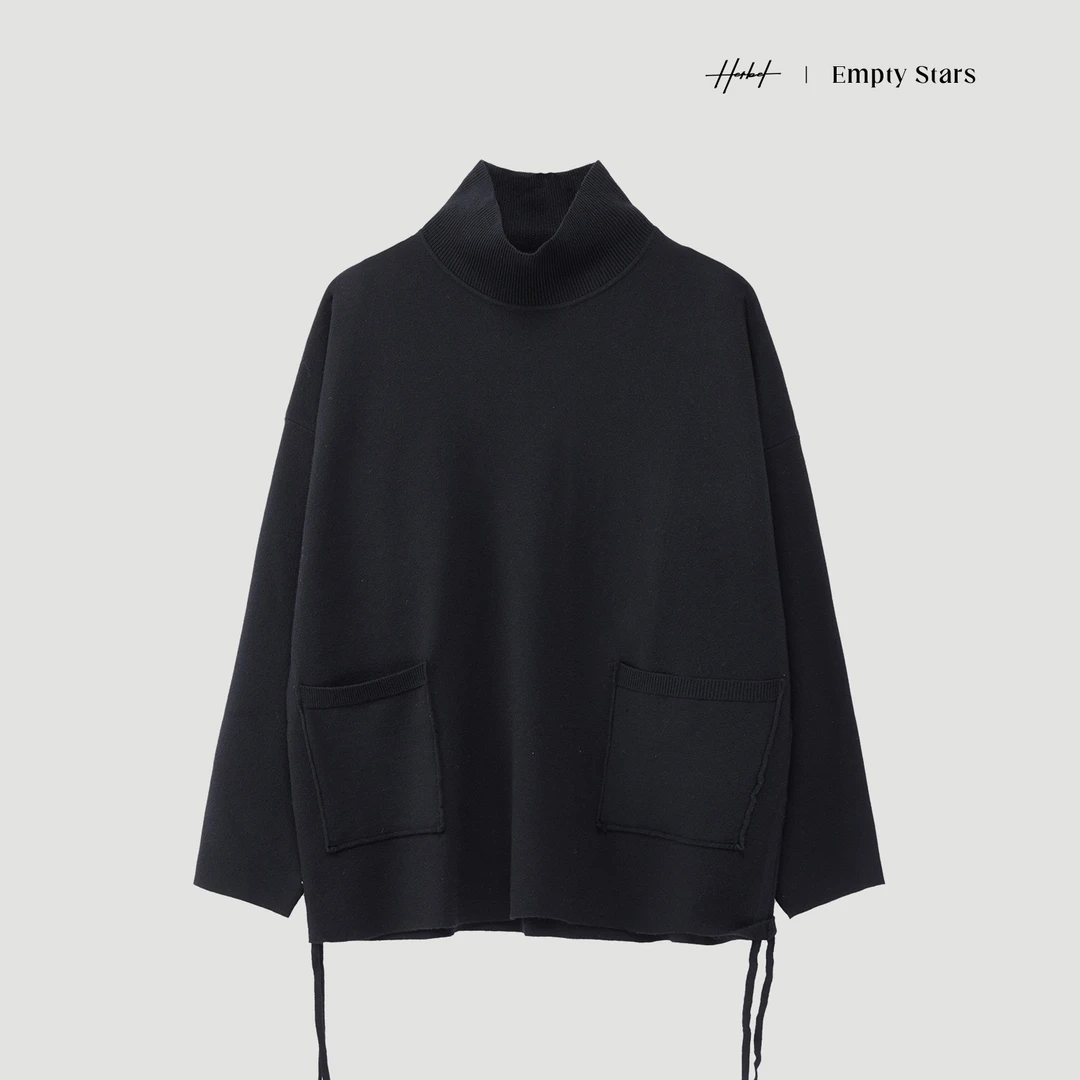 HERBEL/黑白2025秋冬高领松弛感针织衫百搭打底上衣休闲风毛衣潮