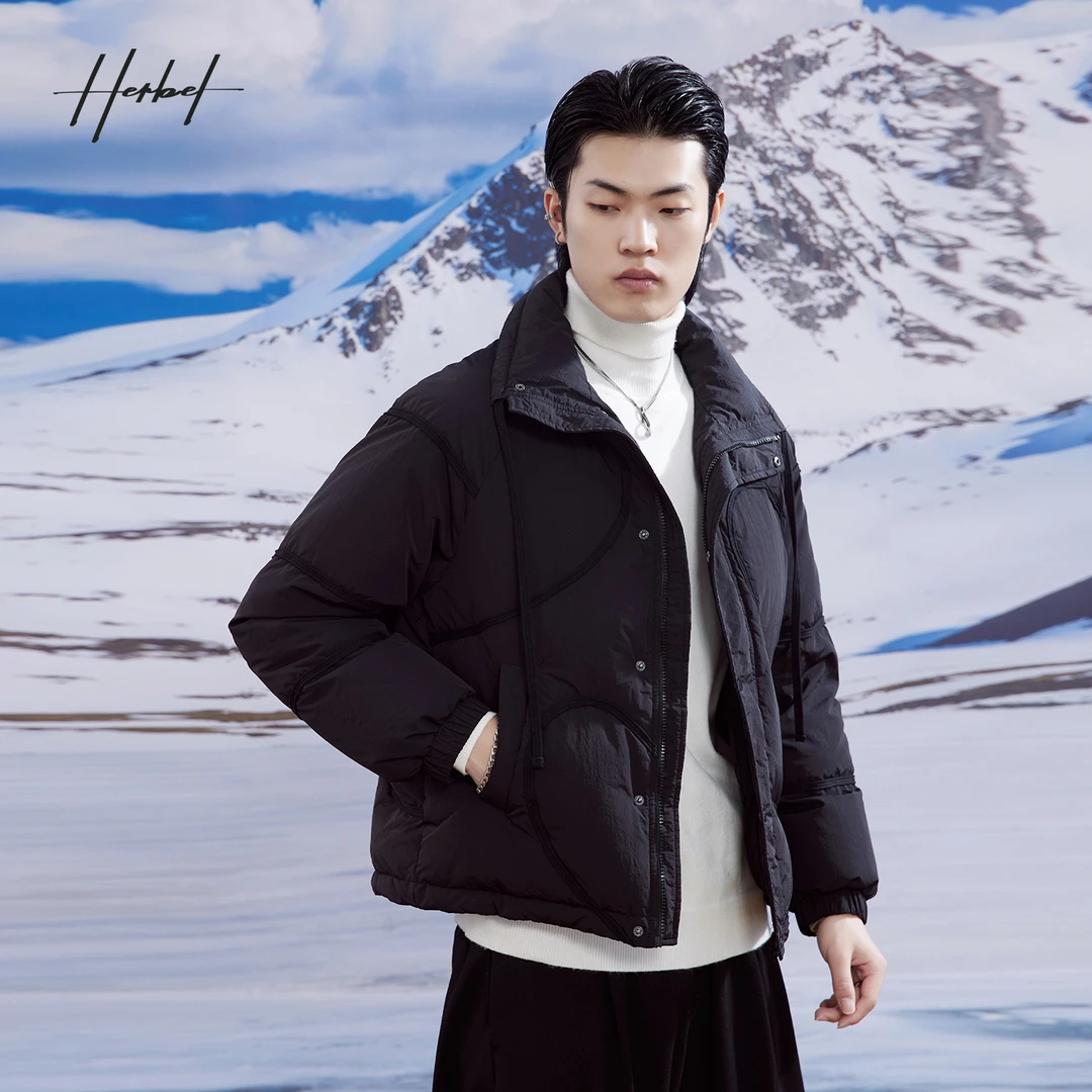 HERBEL/黑白男装冬季防风防寒新品百搭流行休闲外套男羽绒服保暖