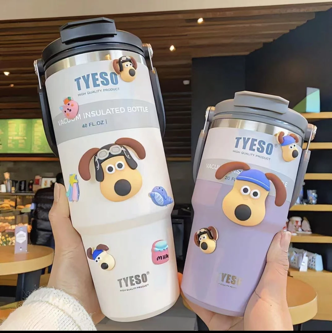 TYESO冰霸杯手提双饮大容量304不锈钢车载保温杯带吸管咖啡杯保冷