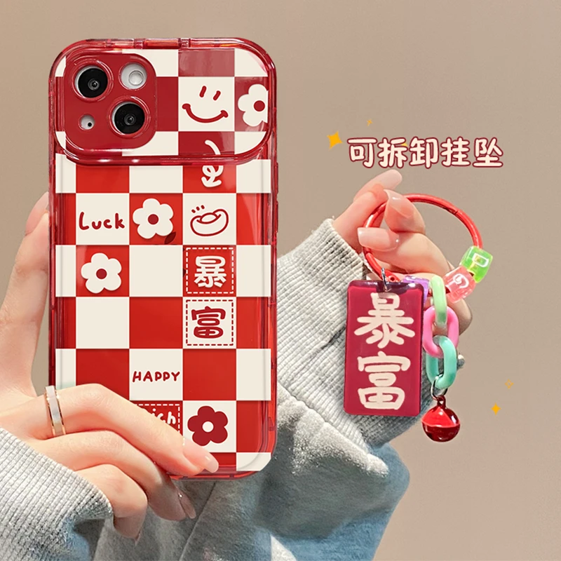 【适用于苹果/华为/oppo/vivo/小米】平安喜乐挂坠翻盖镜子手机壳