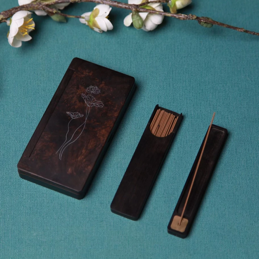 【非遗手工便携紫光檀树心老料香盒】旅行盒香熏香道家用檀香薰香