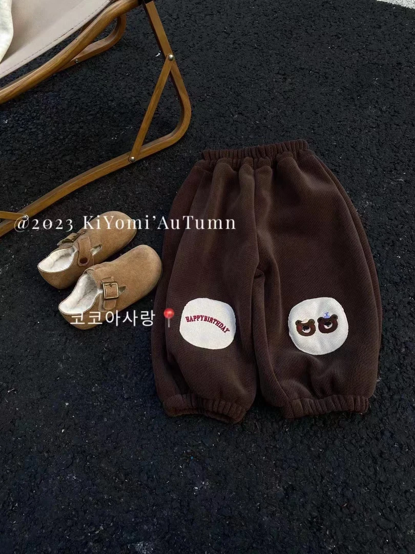 KYM秋冬加绒加厚贴布小熊裤
