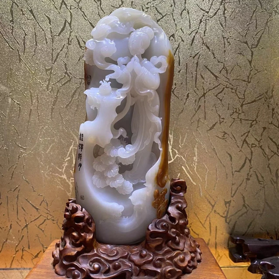 貂蝉拜月和田玉摆件