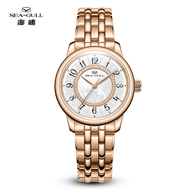 【官方自营】海鸥表 轻奢百搭时尚镶钻贝母盘钢带自动机械腕表1065