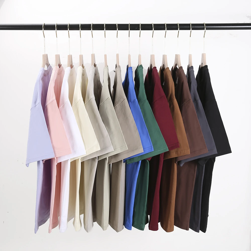 尊圻100%纯棉T恤240克重磅男女情侣款宽松落肩圆领短袖纯色610