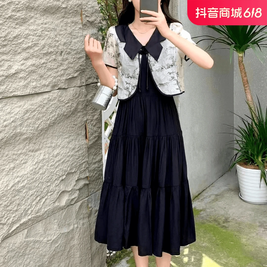 小香风两件高货国风连衣裙宽松连衣裙女装连衣裙蕾丝时尚百搭