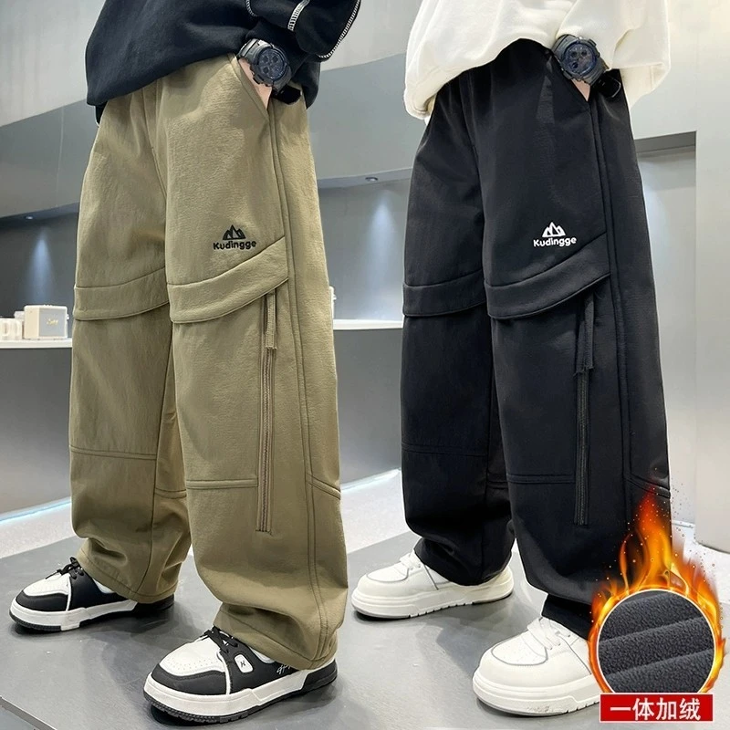 儿童装男童加绒工装裤子冬季2025新款加厚男孩长裤中大童秋冬款潮