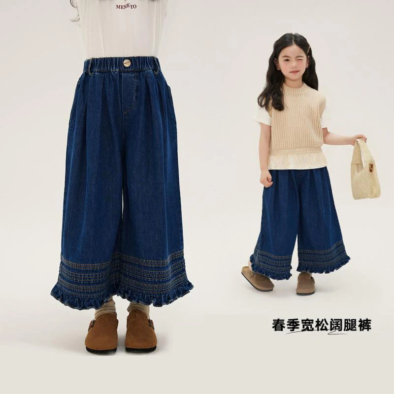 女童春秋新款牛仔裤儿童韩版休闲阔腿裤女宝宝洋气宽松大喇叭裤潮