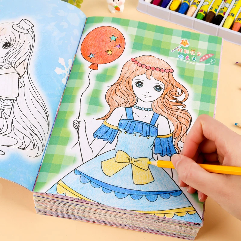公主涂色本3-6-8岁儿童画画书绘画册儿童图画画本女孩填色本颜色