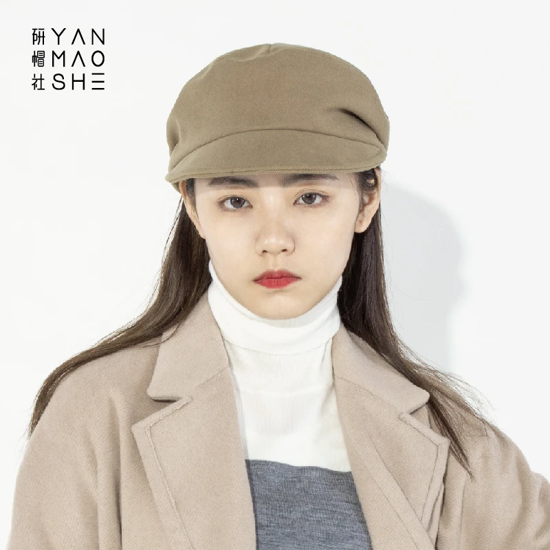 研帽社 春秋毛呢软鸭舌贝雷八角帽女BT025文艺复古大头围小号帽子