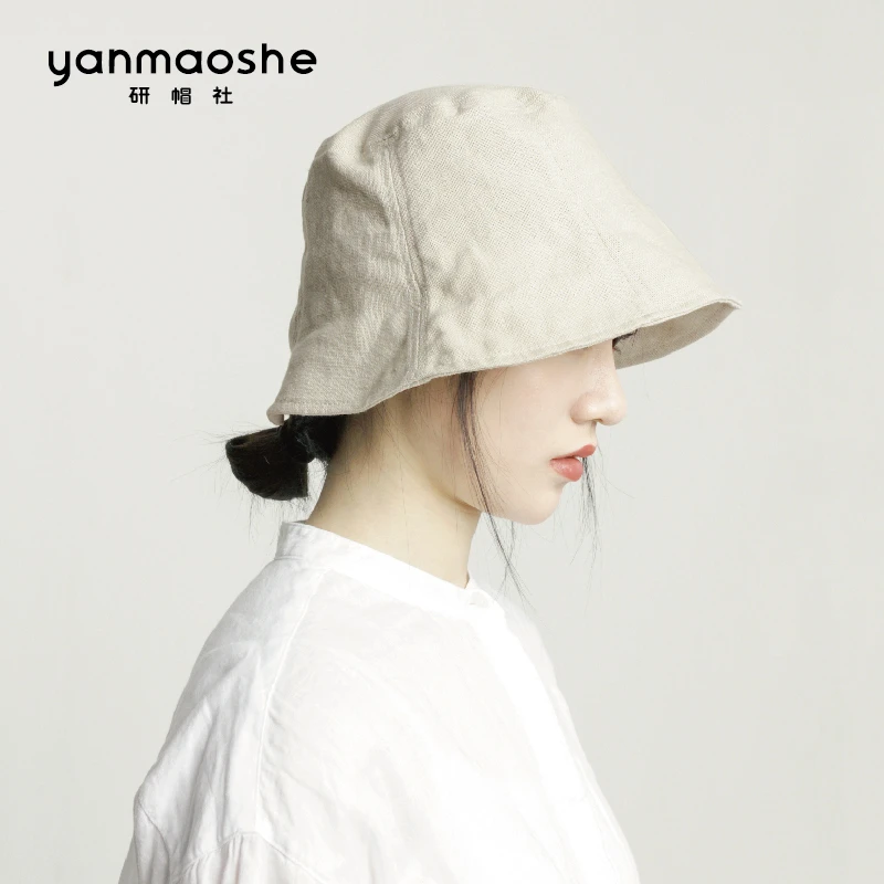 研帽社夏季薄款渔夫帽女YF020棉麻遮阳防晒透气大头围小码帽子
