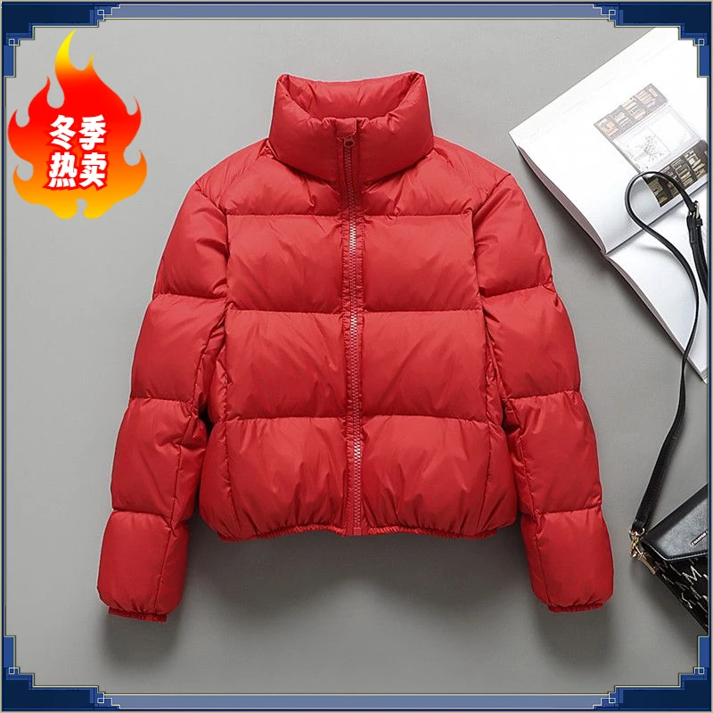 立领加厚羽绒服女短款2023新款冬白鸭绒时尚面包服网红小冬季热卖