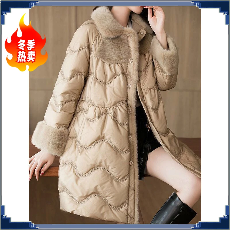 刺绣羽绒服女中长款加厚2023冬装新款50妈妈外套30岁40白冬季热卖