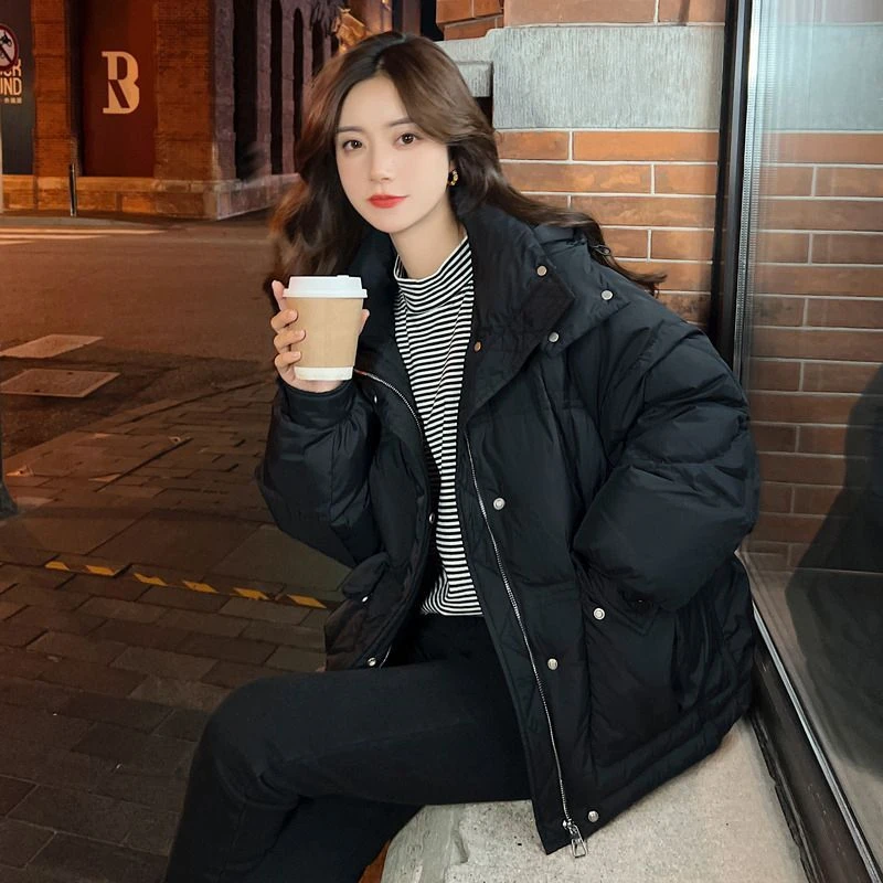 短款羽绒服女2023冬季新款小个子90白鸭绒高端宽松美拉德黑色外套