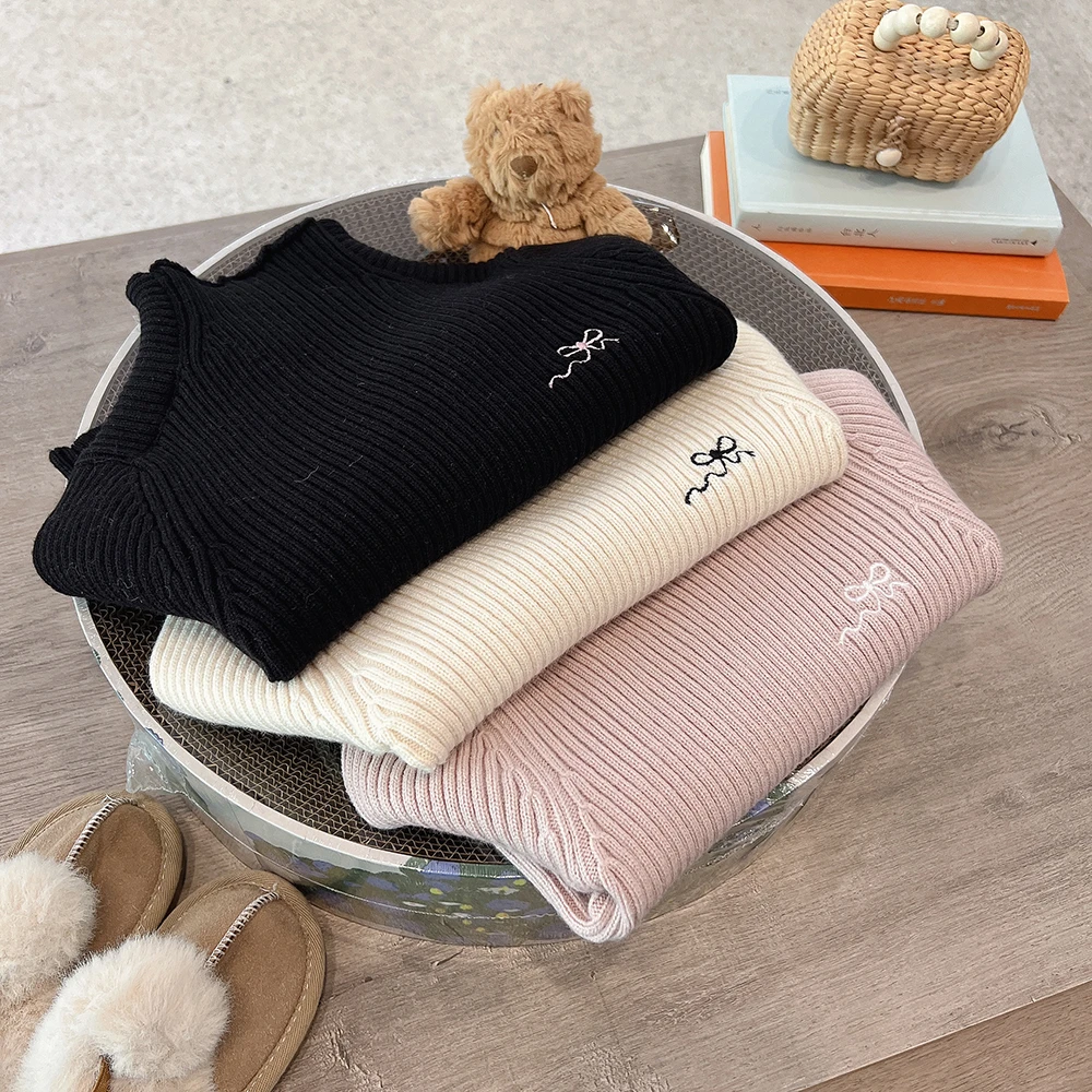 【蝴蝶结打底毛衣】WWLLkids定制女宝宝针织衫女童半高领打底衫线衣