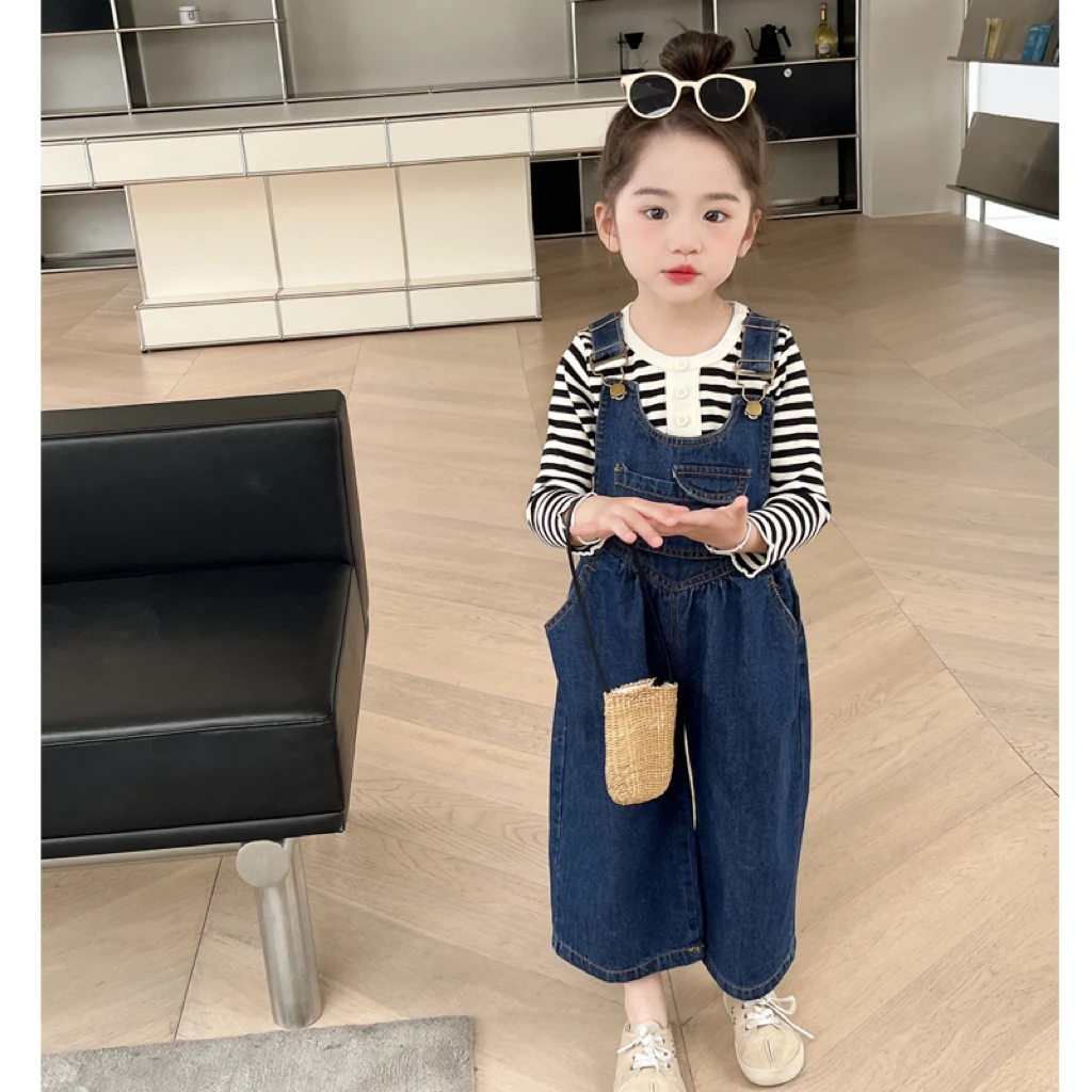 【维也纳】WWLL定制女童牛仔套装洋气女童牛仔背带裤T恤2件套春装