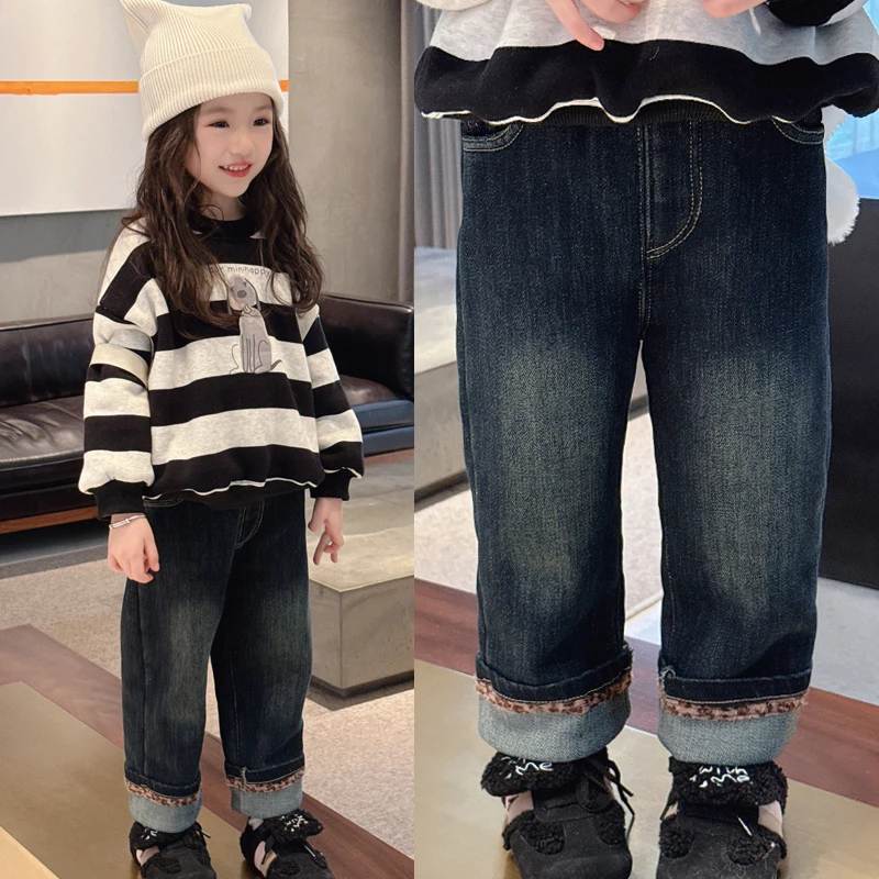 【冬恋牛仔裤】WWLL定制冬装超厚女童加厚羊羔毛牛仔裤女宝宝直筒裤
