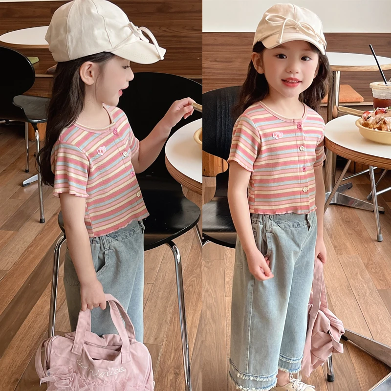 【彩虹T】WWLL定制2025夏装宝宝T恤衫女童短袖T恤短款洋气辣妹装