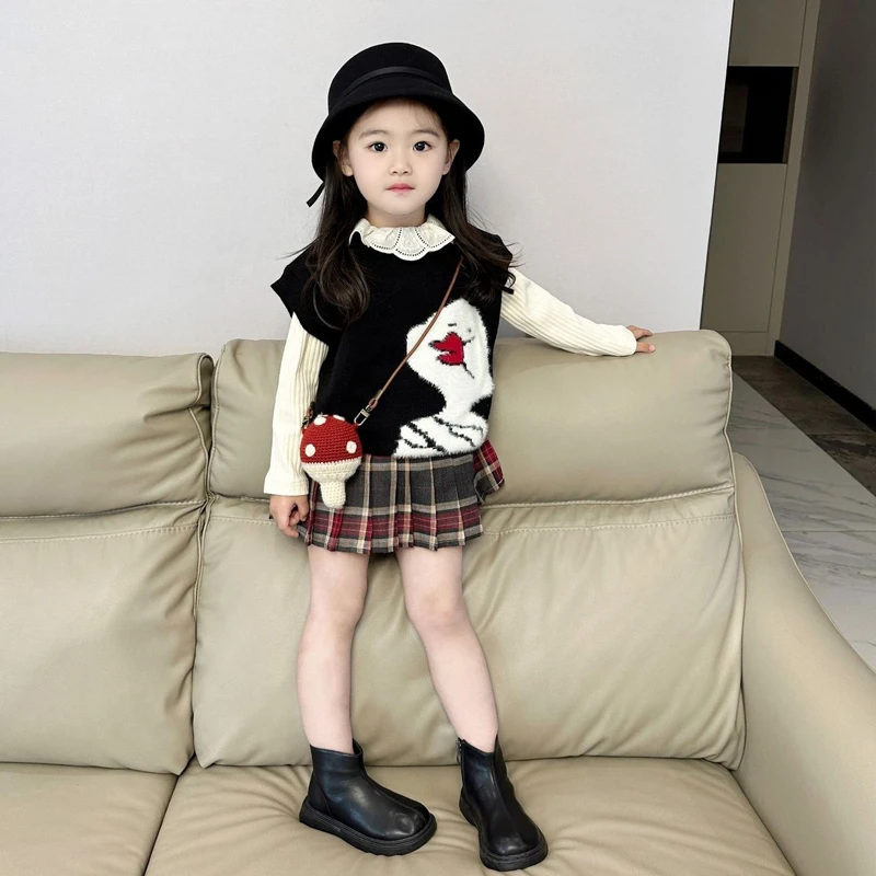 【格格鸭】WWLLkids定制韩版女宝宝花边打底衫洋气马甲搭配学院风