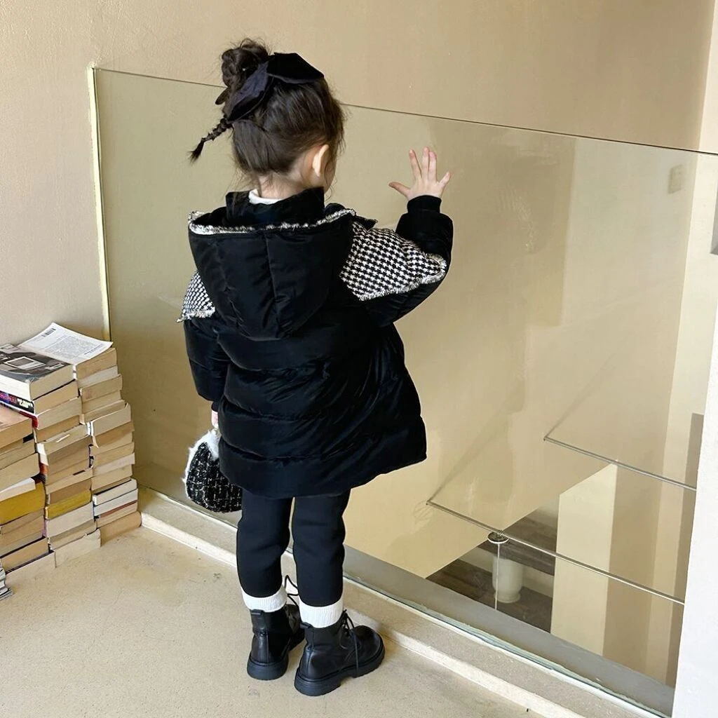 【赫香】WWLL定制女童冬装女宝宝加绒夹棉棉服女童中长款小香风棉衣