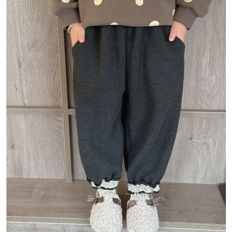 【束脚花边裤】WWLL定制2025冬装女宝宝加绒裤子女童一体绒休闲裤