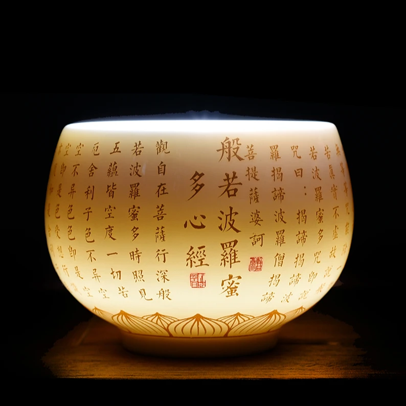 羊脂玉白瓷主人杯心经杯个人杯中式陶瓷品茗杯喝茶水杯大号茶碗盏