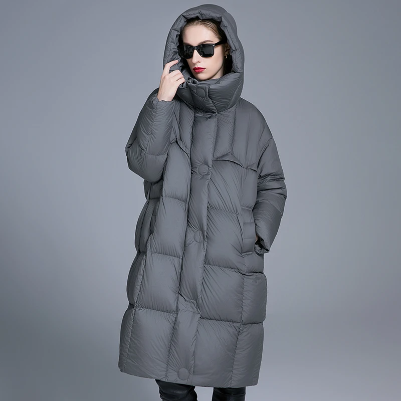 冬季新款羽绒服女爆款中长款宽松大码连帽简约休闲加厚保暖外套女