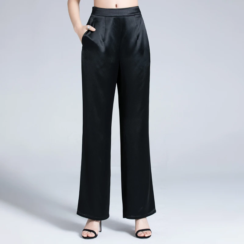 女式真丝阔腿裤女长裤高腰显瘦垂感直筒裤休闲夏季薄款宽松桑蚕丝