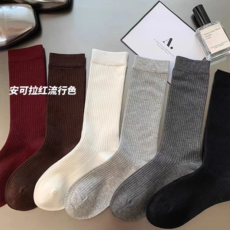 衣人花/安可拉红袜子女夏季堆堆袜韩版夏天薄款中筒棉袜
