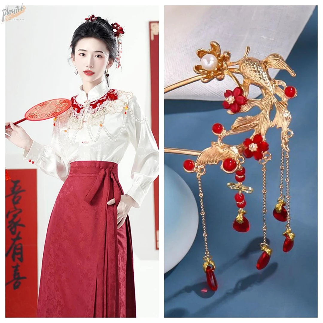 马面裙配饰新中式订婚结婚发簪古风古典流苏盘发头饰晨袍新娘发饰