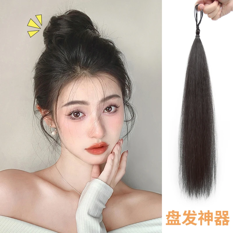 自绕式发束丸子头假发发圈一体式真自然高颅顶显发量花苞头盘发包