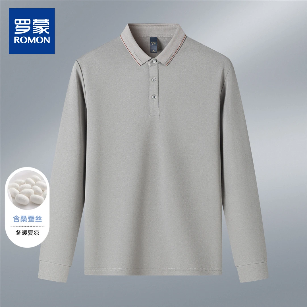 【含桑蚕丝】罗蒙时尚舒适长袖休闲翻领百搭polo衫男14LP37155