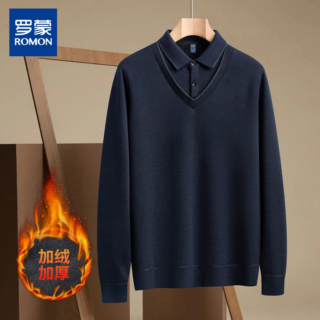 【加绒加厚】罗蒙含羊毛假两件加绒保暖毛衣男针织衫男27DKYP927R