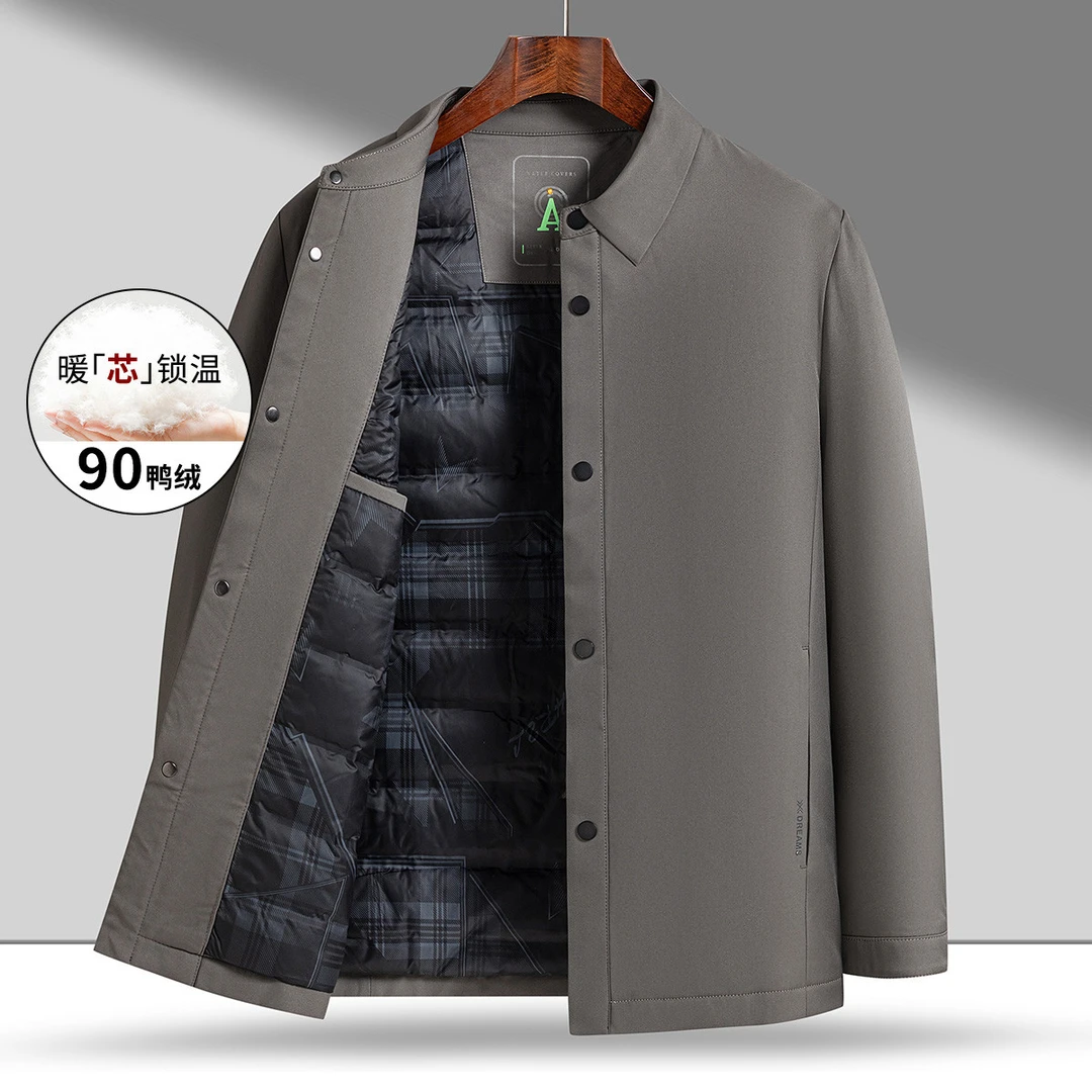 罗蒙简约白鸭绒男士羽绒服商务休闲羽绒服男百搭保暖舒适男士外套