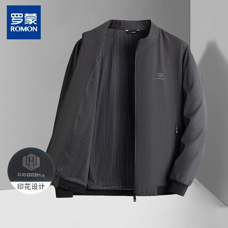 罗蒙春秋时尚印花棒球领商务休闲百搭外穿男士夹克外套65L2312ZB