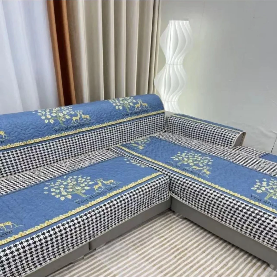 【四件套】吉祥鹿千鸟格四季通用防滑加厚沙发垫 3