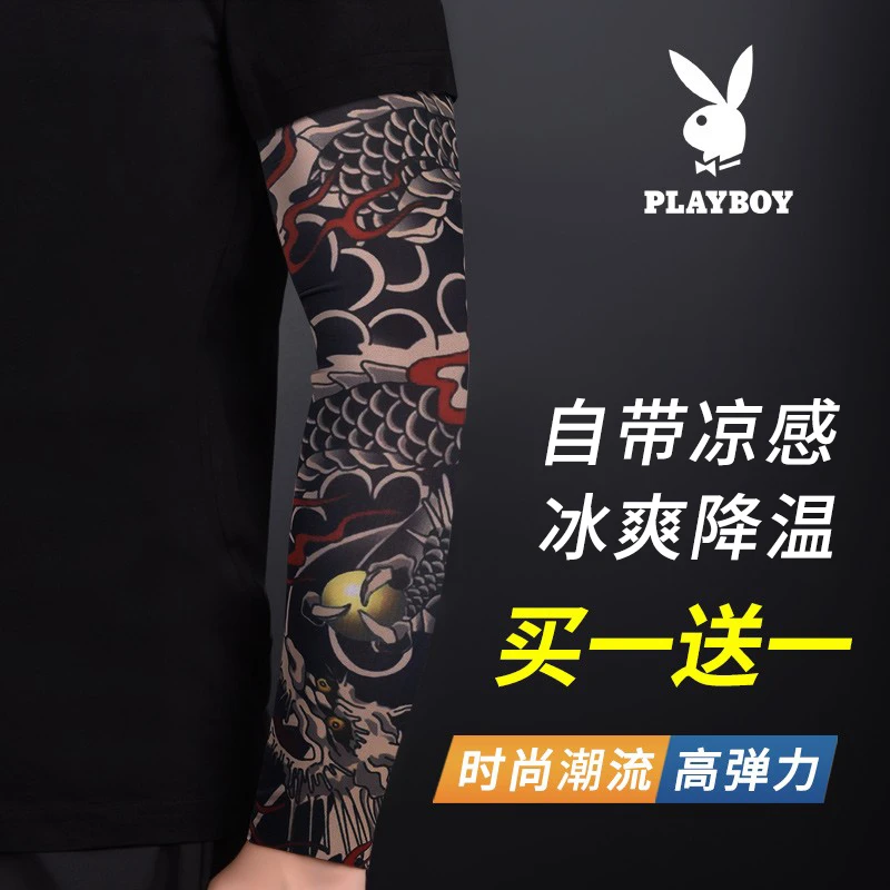 PLAYBOY纹身袖套男防晒冰丝手臂套袖夏季骑行冰爽袖护臂2025新款
