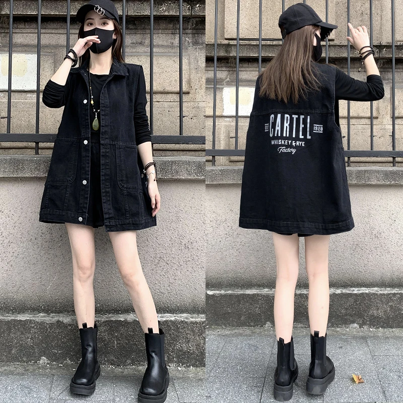 【达人推荐】大码宽松显瘦牛仔马甲秋季ins小个子女个性时尚洋气