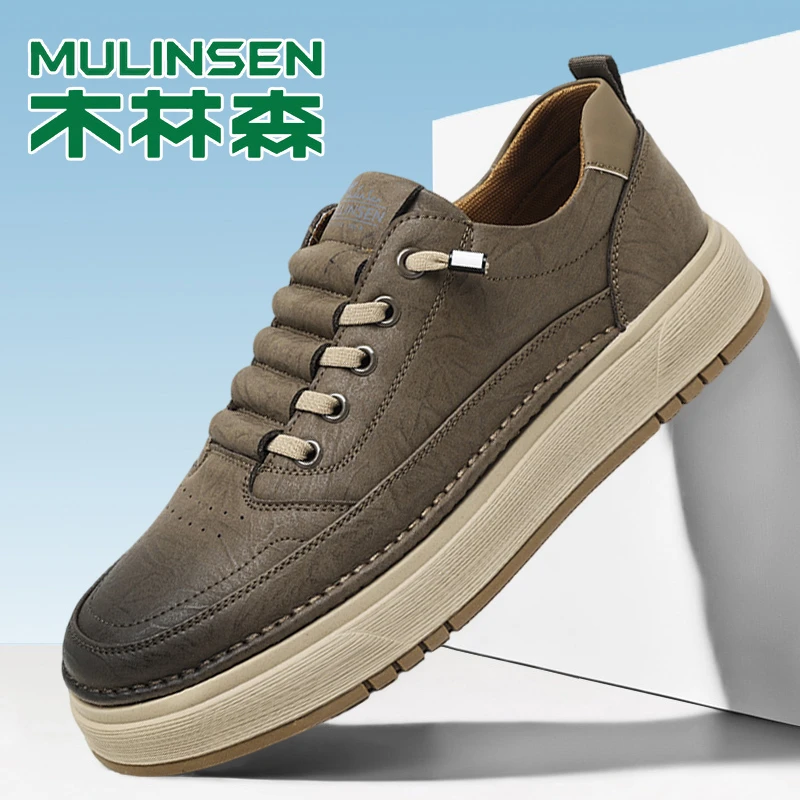 木林森男鞋新款英伦复古风皮鞋一脚蹬厚底休闲板鞋潮流上班工作鞋