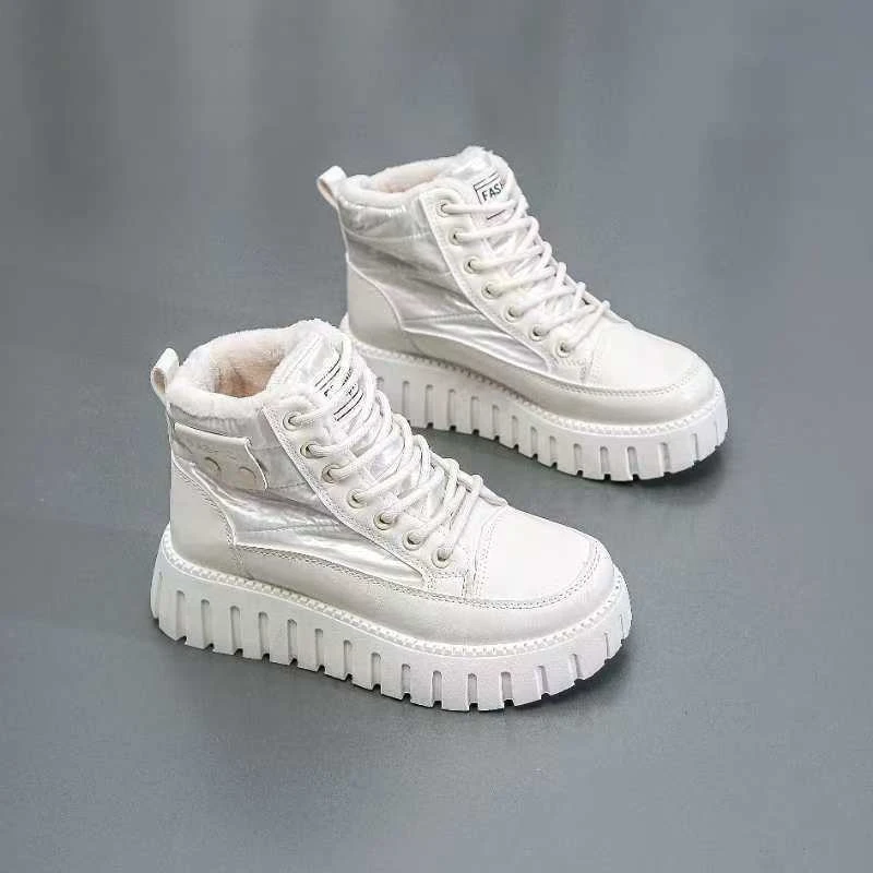2024年秋冬爆款女鞋运动时尚休闲百搭潮流加绒高帮冬季白色女士