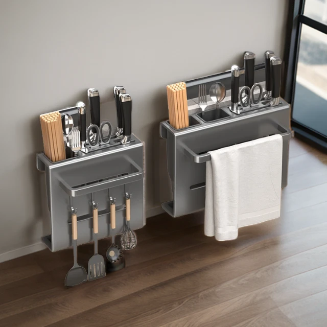 家用刀架多功能免打孔筷子筒菜刀砧板壁挂式菜板一体刀具收纳架子