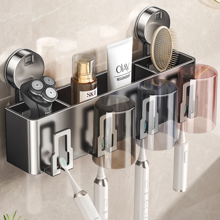吸盘牙刷置物免打孔卫生间漱口杯刷牙杯壁挂式牙膏牙刷架置物架