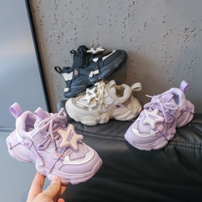 24年春季女童鞋子儿童透气网面运动鞋大童女孩老爹鞋软底单鞋2399