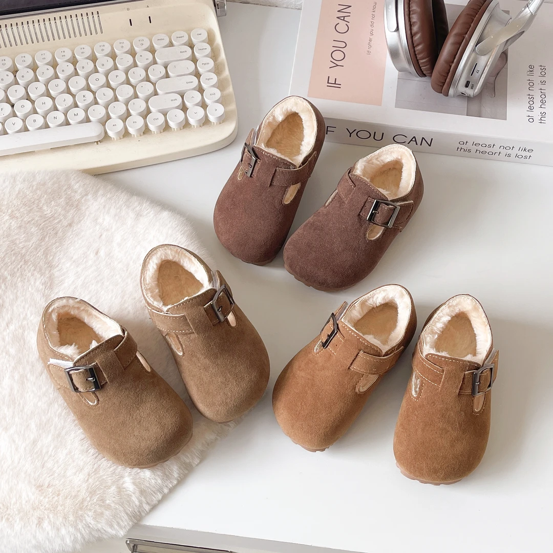 儿童勃肯鞋加绒秋冬保暖棉鞋小皮鞋中小男女童豆豆鞋韩版毛毛鞋18