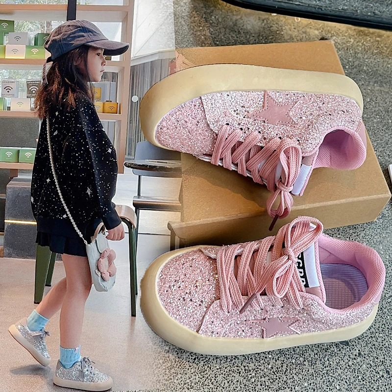女童运动鞋2024春秋新款儿童闪亮公主鞋中大童德训鞋休闲滑板鞋19