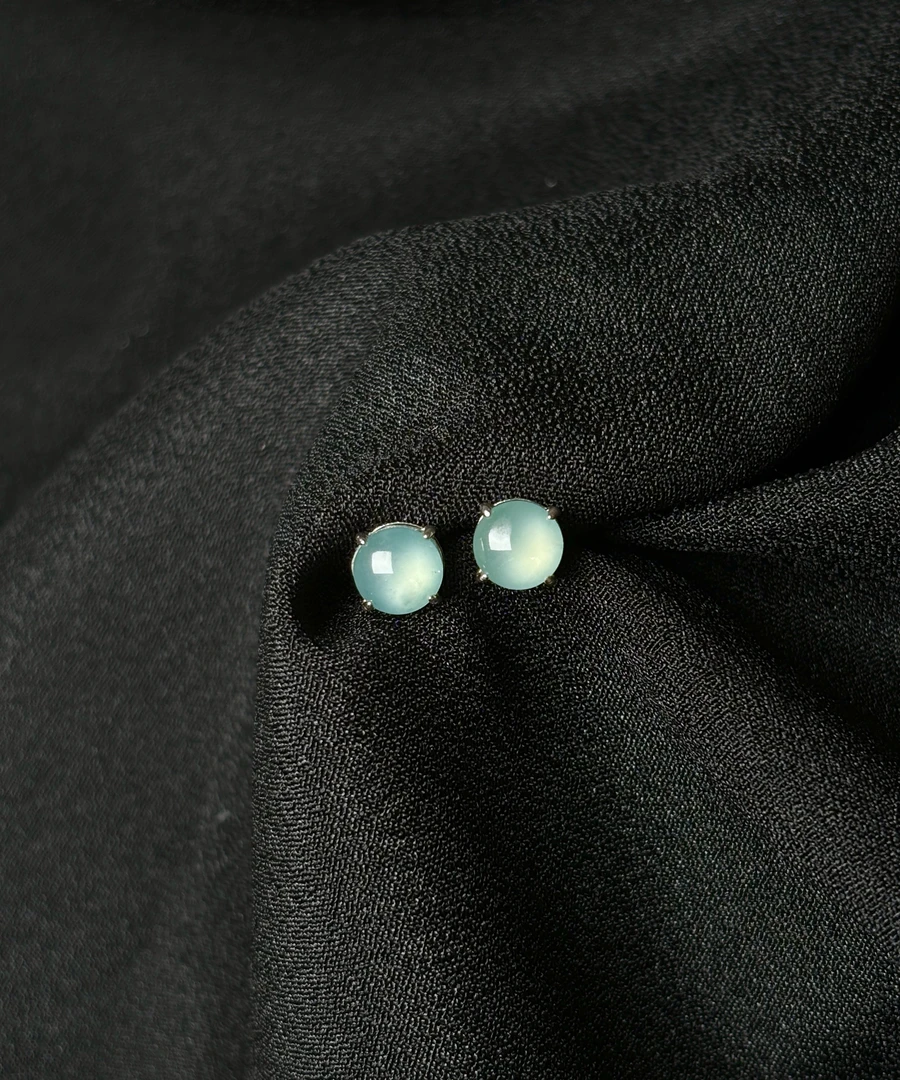 天然A货翡翠白冰耳钉百搭贵气优雅精致多样性气质女款时尚经典