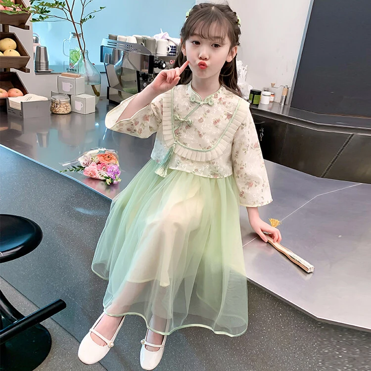 女童连衣裙春装2024新款小女孩洋气网红蓬蓬纱公主裙儿童长袖裙子